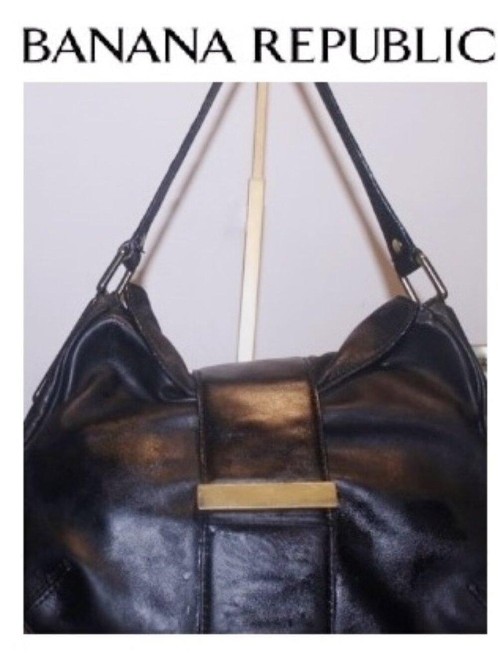 Banana Republic Black Gold Super Soft Hobo Shoulder Bag Purse w Dust Bag